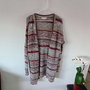 Knox Rose Open Knit Cardigan XL Boho Striped Lightweight Layer